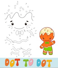 Dot to dot Christmas puzzle. Connect dots game. Gingerbread man vector illustration