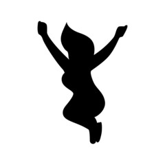 A black silhouette young joyful girl jumping with hands up