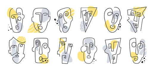 Set of modern abstract faces and shapes