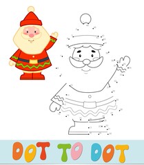Dot to dot Christmas puzzle. Connect dots game. Santa claus vector illustration