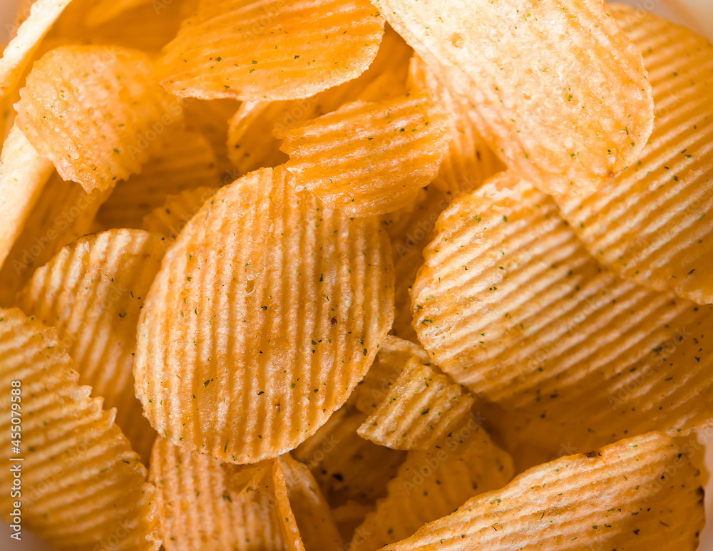 Poster crispy potato chips snacks texture background