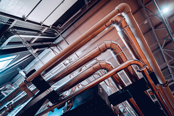 Pipes and fittings at a craft modern brewery