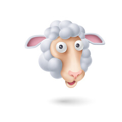 Ram Head with Curls. Funny Sheep or Ram on White Background. Cartoon Illustration for Funny Animals for Kids Book