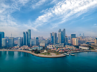 Naklejka premium Aerial photography of Qingdao Fushan Bay architectural landscape skyline