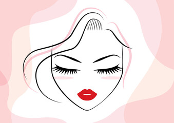 woman face with beautiful eyelash and eyebrow and red mouth line art illustration vector