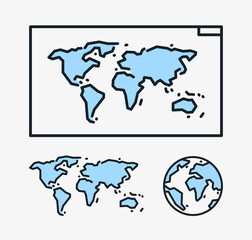 Globe or World thin line icons. Vector Earth symbol for website