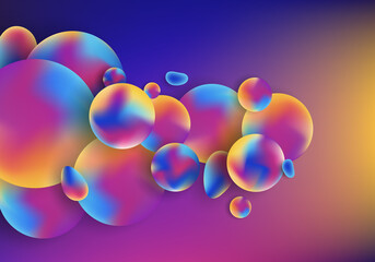 3D trendy abstract vibrant color circles spheres fluid shapes elements on vivid background