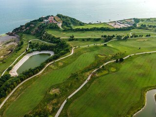Obraz premium Aerial photography of Qingdao Coastline Golf Course