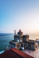 Close shot of Qingdao city coastline island lighthouse