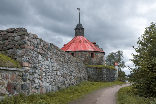 Gloomy August day at the ancient Korela fortress. Priozersk, Leningrad region. Russia