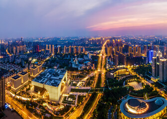 Aerial photography Changzhou city building skyline night view