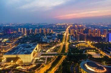 Naklejka na ściany i meble Aerial photography Changzhou city building skyline night view