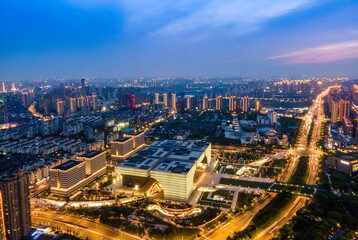 Naklejka na ściany i meble Aerial photography Changzhou city building skyline night view