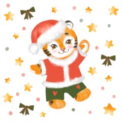 Obraz na płótnie Canvas year of the tiger. festive tiger. cute tiger in a hat