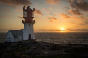 Lindesnes lighthouse at sunset