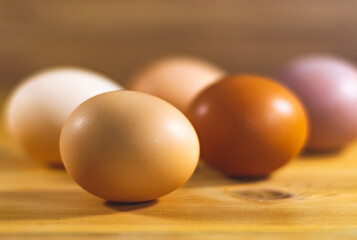 Fresh chicken eggs. Organic eating stock photo.