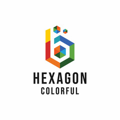 colorful geometric Technology Logo emblem Icon. hexagon pixel Vector Modern Symbol. digital data App for Company and business