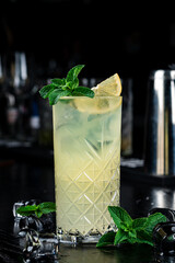 Fresh cool detox water drink with lemon. Lemonade with mint. proper nutrition and healthy eating. Fitness diet.