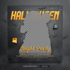 Halloween night party invitation social media square banner template
