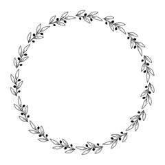 Wreath of leaves and berries. Floral round frame with leaves