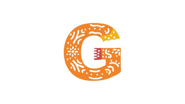Letter G. Ethnic ornament, national pattern in letter. 3 colors. 4K video. Isolated on white background. Cartoon Animation. Capital Letter G for education, erudition, ABC, software, interface game.