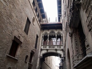 facade of the old house in old city of Barcelona 