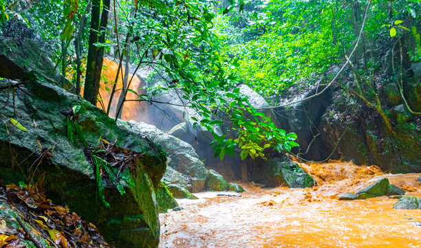 Wang Sao Thong Waterfall in tropical rainforest Koh Samui Thailand.