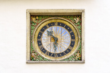 Fototapeta na wymiar Oldest clock in Europe made of wood in church tower. Tallinn Estonia.