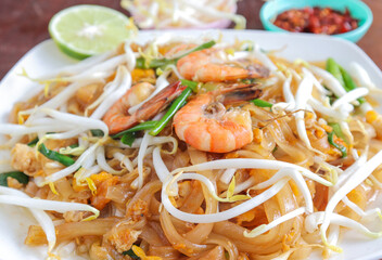 Pad thai shrimp is noodle food Thai Style.