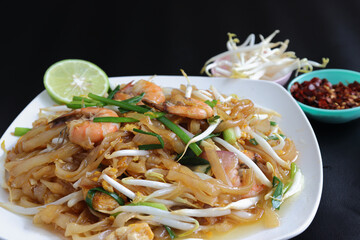 Pad thai shrimp is noodle food Thai Style.