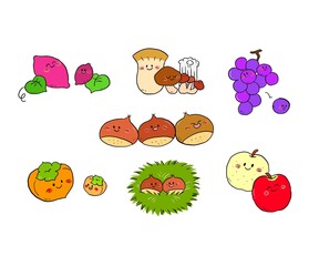 かわいい秋が旬の果物や野菜のイラスト
