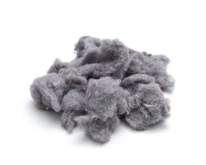 Laundry lint from the dryer on white
