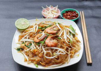 Pad thai shrimp is noodle food Thai Style.