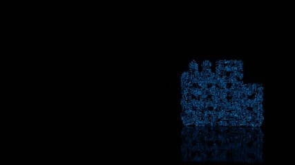 Fototapeta premium 3d rendering mechanical parts in shape of symbol of city isolated on black background with floor reflection