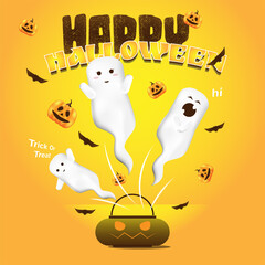 
Vector design i happy halloween with ghost, pumpkin and bat illustration, good for greeting, wallpaper, background, banner, flyer, etc.