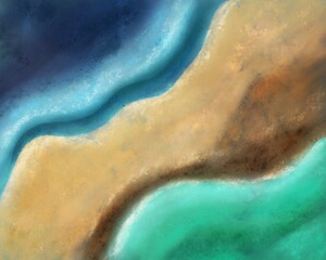 Abstract background with green, blue and orange liquid fluid acrylic paint and grunge texture 