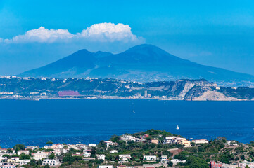 Fototapeta na wymiar landscape of Miseno its promontory and lake from Procida mount, Naples