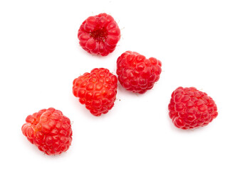 Red raspberries on a white background.