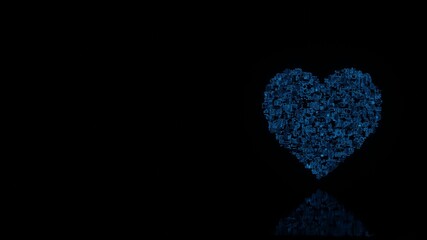 3d rendering mechanical parts in shape of symbol of dislike isolated on black background with floor reflection
