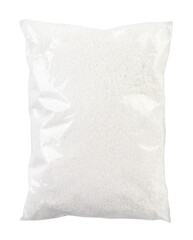 Obraz premium Coconut flakes in a transparent package cut on a white background. Isolated