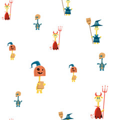 Pattern with Giraffe disguised as a Halloween costume. Happy Halloween banner, Holiday, Decoration Horror Party. Disguised animals in cute cartoon Monsters. Flat Vector Illustration.