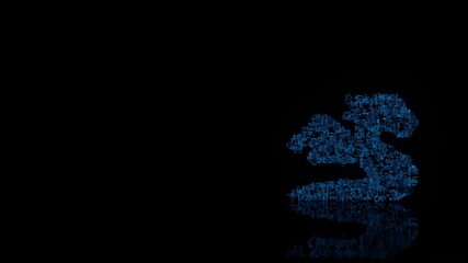 3d rendering mechanical parts in shape of symbol of dragon isolated on black background with floor reflection