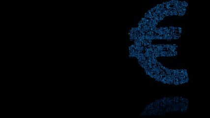 3d rendering mechanical parts in shape of symbol of euro sign isolated on black background with floor reflection