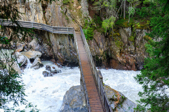 View of Weller Bridge over the Oetztaler Ache River near Oetz Tyrol Austria