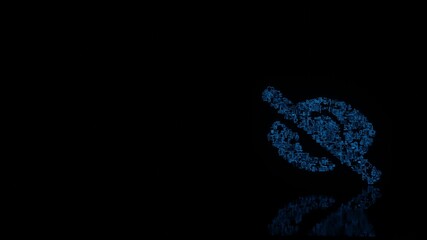 3d rendering mechanical parts in shape of symbol of eye slash isolated on black background with floor reflection