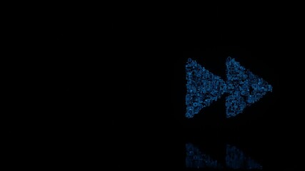 3d rendering mechanical parts in shape of symbol of fast forward isolated on black background with floor reflection