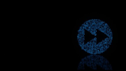 3d rendering mechanical parts in shape of symbol of fast forward isolated on black background with floor reflection