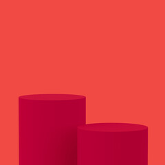 Abstract 3d  red orange colors cylinder podium minimal studio background.