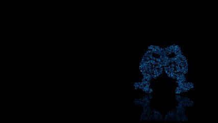3d rendering mechanical parts in shape of symbol of glass cheers isolated on black background with floor reflection
