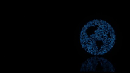 3d rendering mechanical parts in shape of symbol of globe Americas isolated on black background with floor reflection